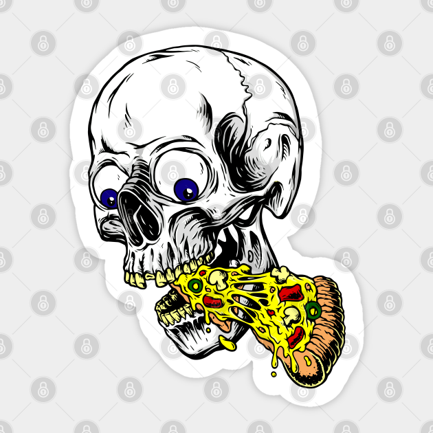 Skeleton Eating Pizza Skeleton Eating Pizza Sticker Teepublic